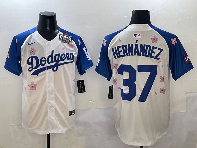 Men Los Angeles Dodgers #37 Hernandez White Blue Sakura Edition 2025 Nike MLB Jersey style 6->los angeles dodgers->MLB Jersey